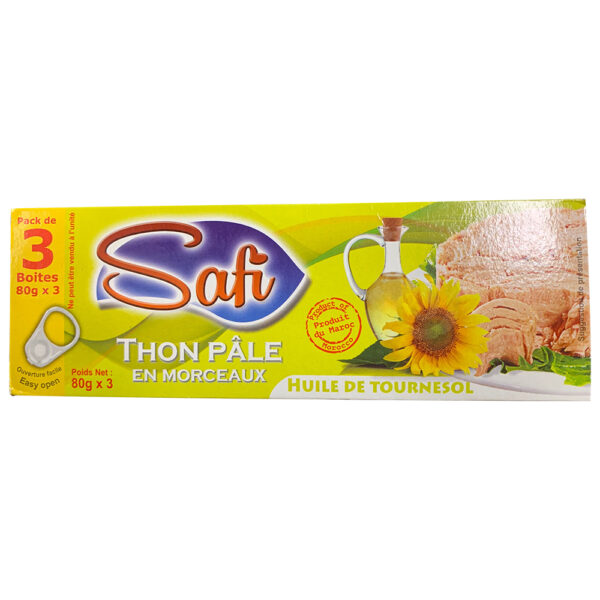 Light tuna in pieces in sunflower oil, Safi, packet of 3 x 80 g