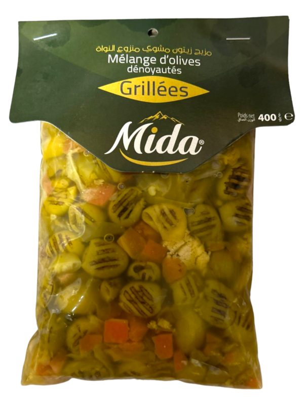 Mélange d’olives dénoyautés grillées Mida 400g